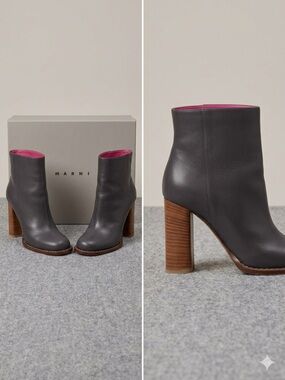Marni Gray Leather Ankle Boots